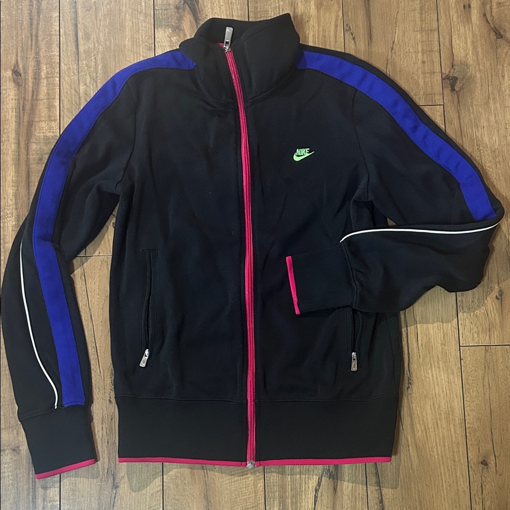Nike Black Jacket with Blue and Pink Highlights Track Athleisure Running